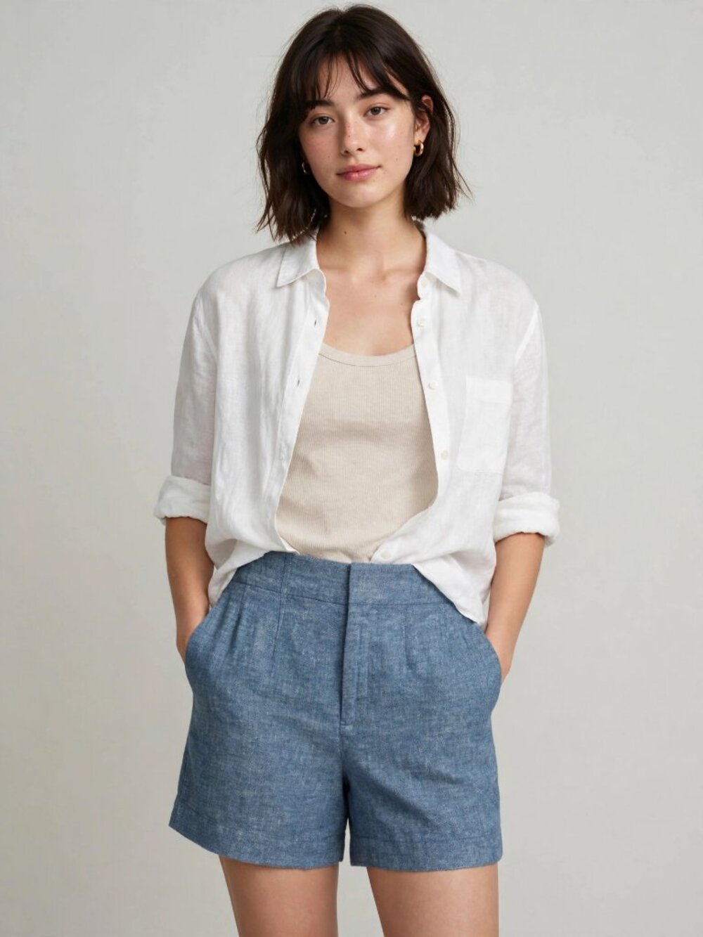 Derek Lam 10 Crosby Blue Linen Shorts High Waisted Size 8
